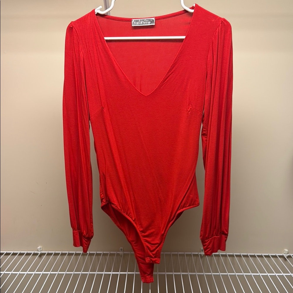 Blue Blush Red Fitted Long Sleeve Bodysuit